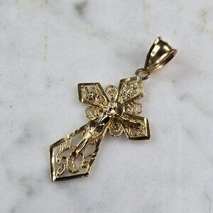 Womens Vintage Estate 10K Yellow Gold Religious Cross Pendant 1.6g E6578